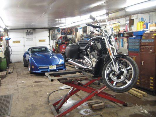 Custom Corvette and a deceased Harley V Rod