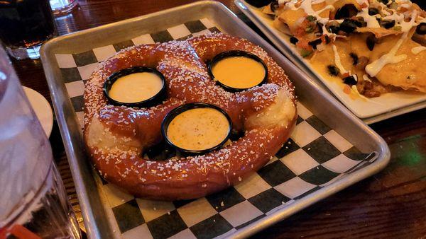 Happy hour pretzel $11 with 2 cheese and a mustard - recommend