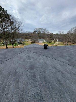 We installed 65 square of CertainTeed XT25 3-tab shingles on this house. Color is Moire Black.