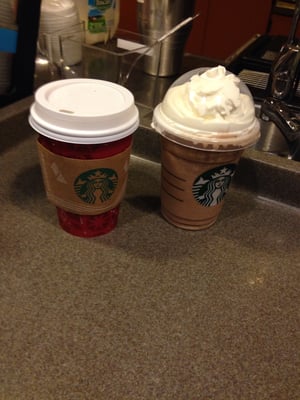 Soy skinny cinnamon dolce, my favorite! And a mocha frappuccino.