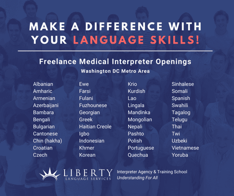 Join our team of freelance medical interpreters in the Washington DC Metro Area