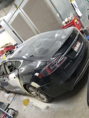 Tesla  model S getting bodywork and paint