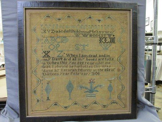 Antique Sampler Archival-Museum  Framing of Antique Stitching