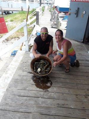 A peach basket of crabs caught on one of Bill's boats.