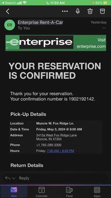 Reservation confirmation