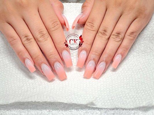 Milky white and pastel peach ombre