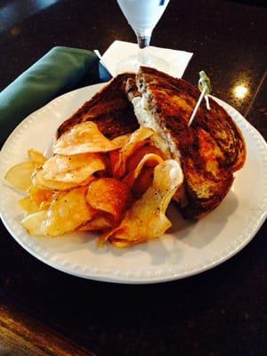 Tuna melt on rye with provolone yum! With homemade chips! Yum!