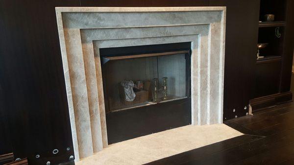 Bianca Perla brushed fireplace surround and hearth