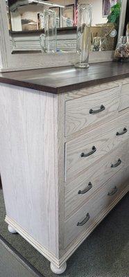 Light Grey Stained Oak Dresser with Mirror