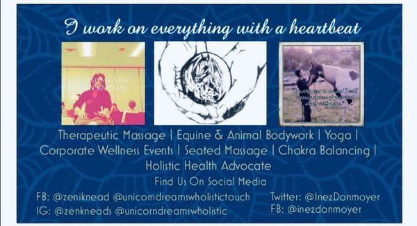 Corporate Wellness. Seated Massage. Equine, Canine, and Animal Bodywork. Holistic Health Advocate.