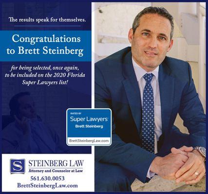 Once again, Brett Steinberg has been recognized on the 2020 Florida Super Lawyers list.