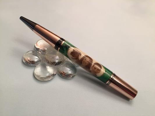 Handmade wood pen with laser engraved photos!