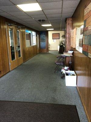 Front door across Hall behind the sanctuary