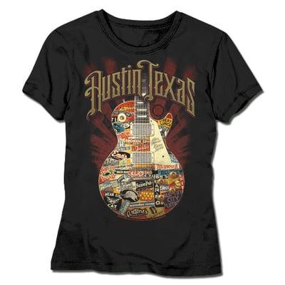 Our Live Music Guitar tee. 50% of proceeds benefit the Austin HAAM Foundation.