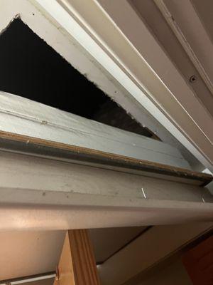 The attic door that's connected to the ceiling dropped from the ceiling one night when my daughter just walked out her room.