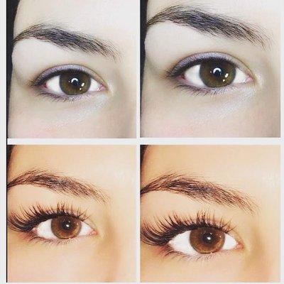 Before and after of semi-permanent lash extensions