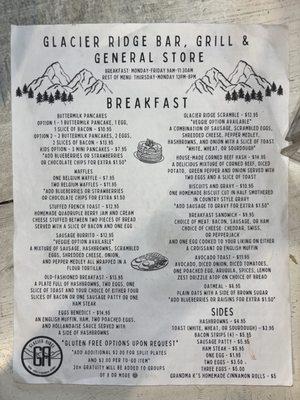 MENU (current breakfast)