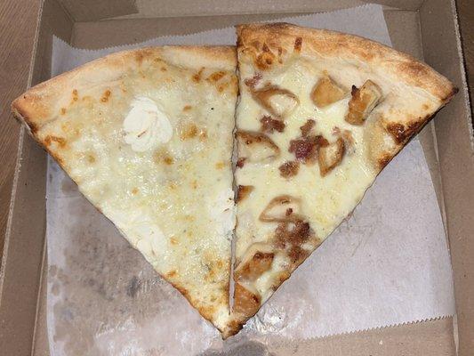 White (left) and Chicken Bacon Ranch (right) Pizza Slices