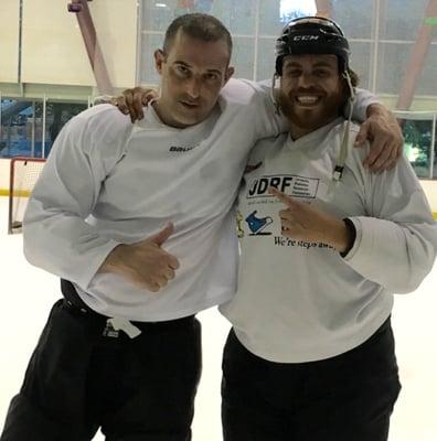 Dr. Peter Goldman after playing hockey with his patient, former NHL Player Hans Benson.