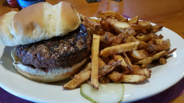 Plain burger with some of the best hand cut french fries in the area.