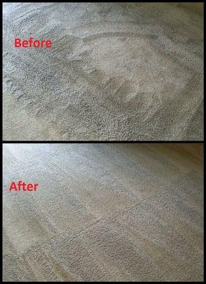 This pic shows how bad the traffic area was on this carpet before we cleaned it.