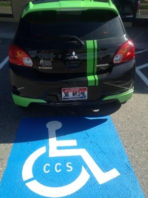 a car w/o handicap plates or placard is always parked in front of main entrance. I believe it's the owners, and it's not right they do this.