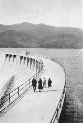 Family walking on St. Francis Dam before the disaster.