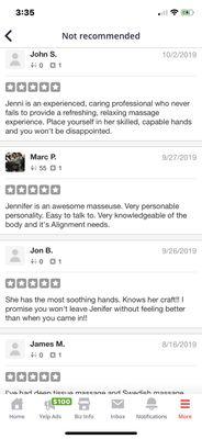 Recent reviews of Elite Hands Massage not recommended because these customers haven't reviewed more businesses in the past.