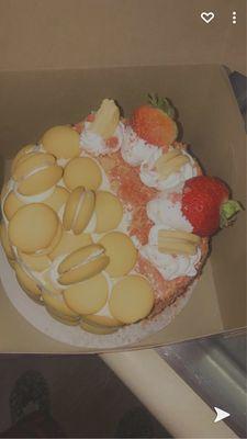 Half banana pudding half strawberry crunch cheesecake cake