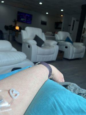 IV going. Nice recliners! Not busy at all on a Sunday morning.