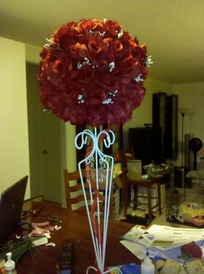 I got the 5" stryo ball for $2.50ea.  approc 70 rose heads to cover the ball.  The stand is NOT from Silk Plantation.