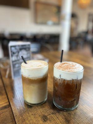 Oat Vanilla Iced Latte & Campfire Cold Brew