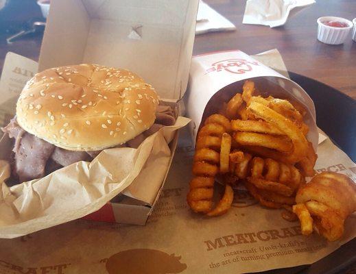 Half pound roast beef and curly fries