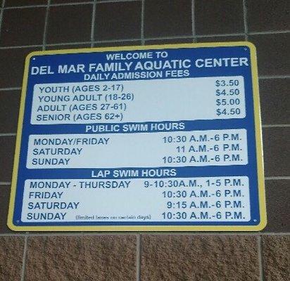 Schedule for this family pool