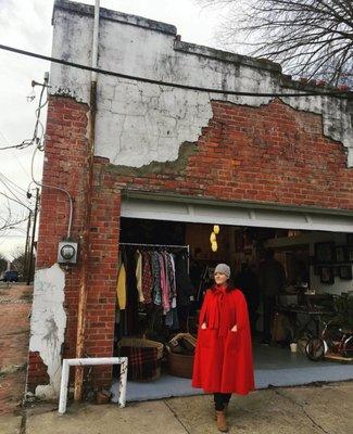 View outside of Tiny Space + Me in my new Tiny Space cape.