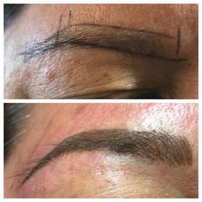 fusion brow. microstroking in the bow of the brow and solid (powder brow)