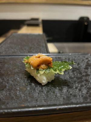 Uni with fried leaf