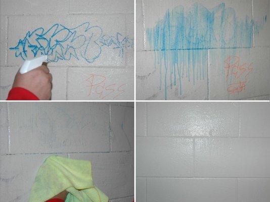 We apply anti-graffiti coatings that allow you to clean off paint, markers, etc by just wiping it away.