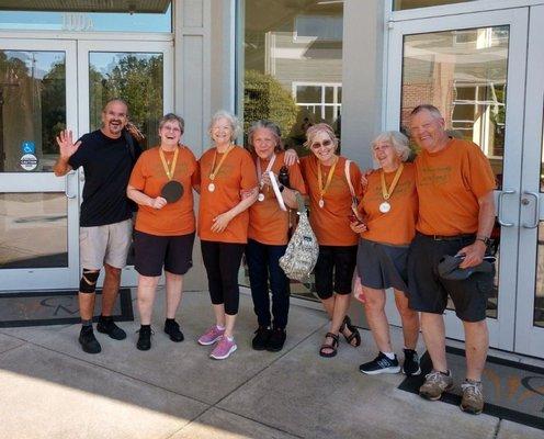 Senior games table  tennis medalists. Come meet them on Monday at 2:00pm.