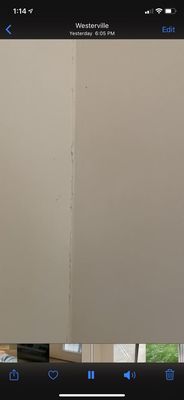 Walls throughout apartment have cracks and water marks