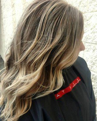 All time favorite!! babylights with base color and balayage in between foils