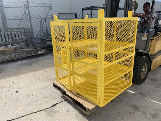 Refurbished storage cage:  Sandblasted, primed & powder coated Yellow