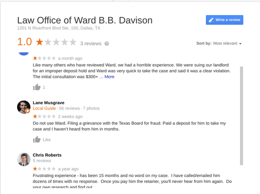 Reviews of Ward's other clients who have been victims to his fraud.