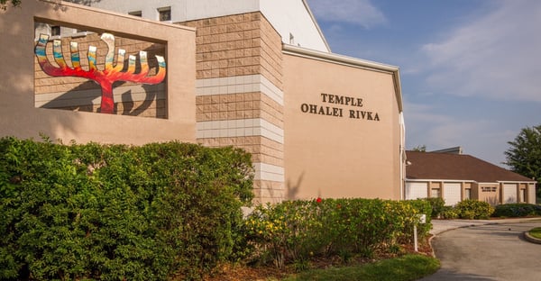 The beautiful painted menorah at Southwest Orlando Jewish Congregation