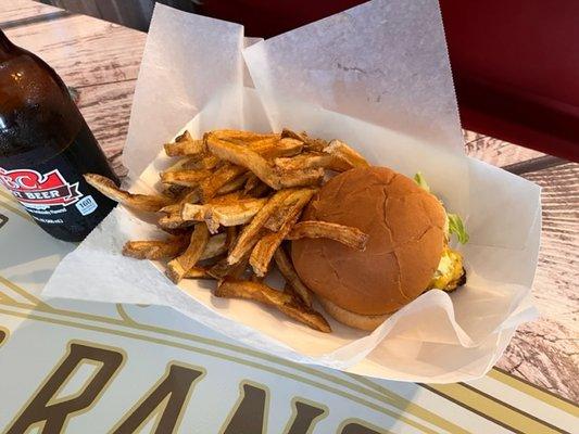 Cheese burger and fries.