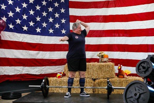 My excitement after successfully doing my final deadlift at the gym's 2022 Turkey Pull.