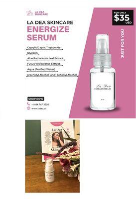 Energize serum helps bring back elasticity to your face.