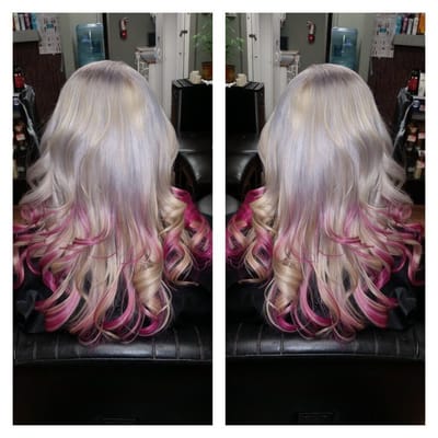 Platinum blond with magenta pikaboos