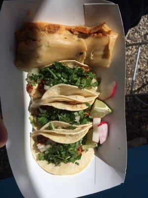 Tamale and tacos.