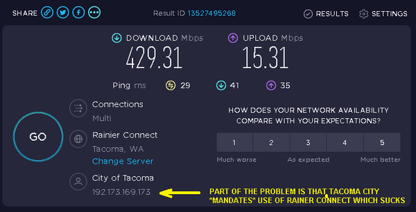 Walker Apartment slow internet speed - you MUST use Rainier Cable